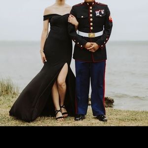 Black mermaid off shoulder prom gown dress